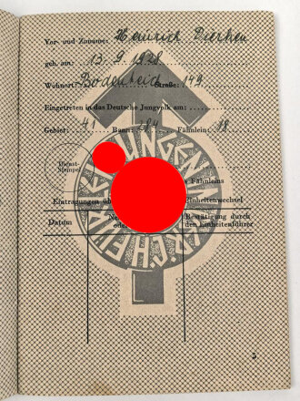 Leistungsbuch der Hitler-Jugend,eingetragenes Leistungsabzeichen in Silber