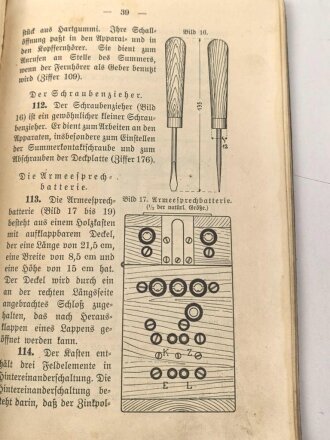 D.V.E. Nr. 376 " Vorschrift für den Infanterie Fernsprechdienst vom 1. August 1914" mit 90 Seiten, stark Gebraucht