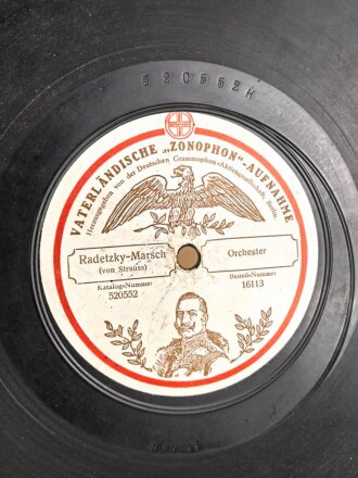 Kaiserreich und 1. Weltkrieg, Schellack Platte "Vaterländische Zonophon Aufnahme"  Radetzky Marsch /  Derr alte Dessauer