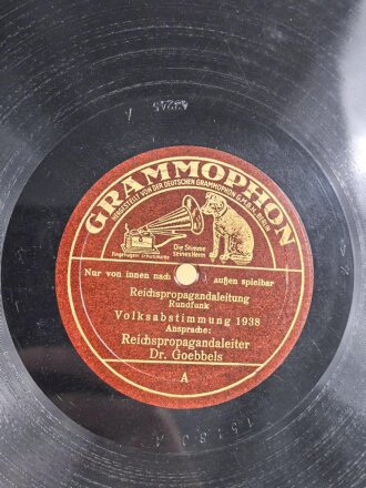 III.Reich, Schellackplatte "Volksabstimmung 1938,...