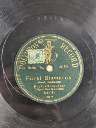 Kaiserreich und 1. Weltkrieg, Schellack Platte "Polyphone Record"  Deutsche Wacht / Fürst Bismarck Marsch