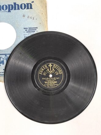 Kaiserreich und 1. Weltkrieg, Schellack Platte "Anker Record"  Soldatenblut / Schneidige Truppe