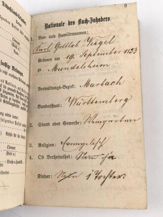 Württemberg Militärpaß, eingestellt 1874...