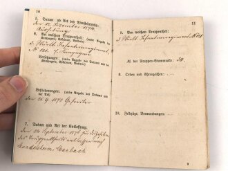 Württemberg Militärpaß, eingestellt 1874 bei Infanterie Regiment Nr. 121