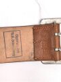 Zweidornkoppel für Führer von Parteiverbänden. Silberne Schließe RZM M5/117, braunes Leder mit Stempel " Eigentum der N.S. Ordensburg" Gesamtlänge 117cm