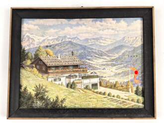 III.Reich, original gerahmter Kunstdruck " Haus Wachenfeld, Landhaus des Führers" Maße 20,5 x 27cm
