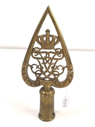Mecklenburg Schwerin,  Fahnenspitze für Bataillonsfahnen. Gebrauchtes Stück, Gesamthöhe 21cm