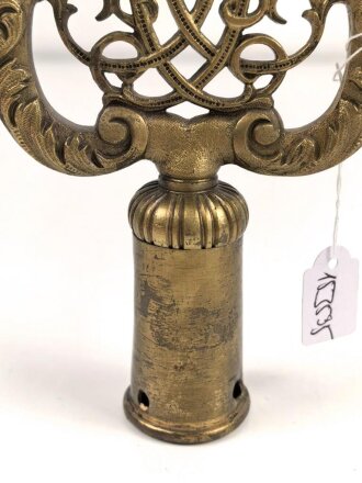 Mecklenburg Schwerin,  Fahnenspitze für Bataillonsfahnen. Gebrauchtes Stück, Gesamthöhe 21cm