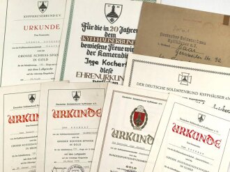 Deutschland nach 1945, Konvolut Urkunden einer Angehörigen des Soldatenbund Kyffhäuser