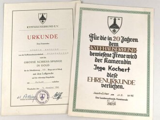 Deutschland nach 1945, Konvolut Urkunden einer Angehörigen des Soldatenbund Kyffhäuser