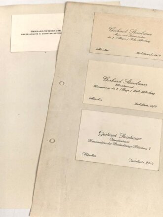 Kaiserreich, vier Visitenkarten Gerhard Steinbauer, Major...