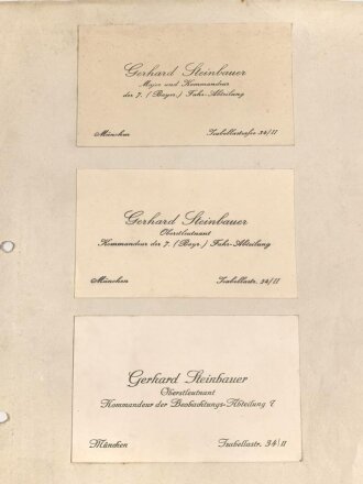 Kaiserreich, vier Visitenkarten Gerhard Steinbauer, Major...