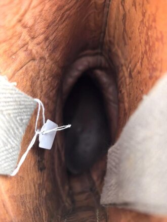 Paar Stiefel für Mannschaften, zweiteilige Sohle, eventuell für Reichsarbeitsdienst ? Innen im Schaft Grössenstempel. Getragenes Paar, Sohlenlänge 31,5cm. Anscheinend neuzeitlich geschwärzt