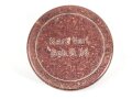 Braune Preßmassedose für Kartusch Vorladung Gebirgs Geschürtz 36. Guter Zustand, datiert 1944