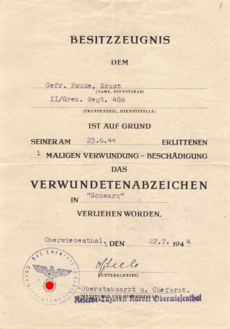 Gruppe Verleihungsurkunden eines Angehörigen des Grenadier Regiment 480, Feldzug gegen Rußland