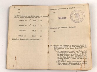 1. Weltkrieg Militärpaß, eingestellt am 26.Oktober 1904.