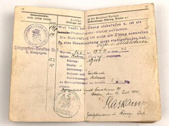 1. Weltkrieg Militärpaß, eingestellt am 26.Oktober 1904.