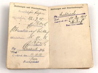 1. Weltkrieg Militärpaß, eingestellt am 26.Oktober 1904.