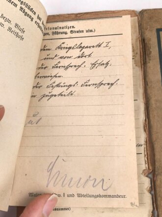 1. Weltkrieg Militärpaß, eingestellt am 26.Oktober 1904.