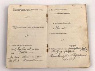 1. Weltkrieg Militärpaß, eingestellt am 26.Oktober 1904.