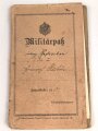 1. Weltkrieg Militärpaß, eingestellt am 26.Oktober 1904.