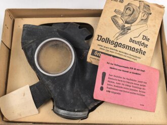 Luftschutz, Volksgasmaske 40 für Männer. Komplett, im Umkarton, ungereinigt