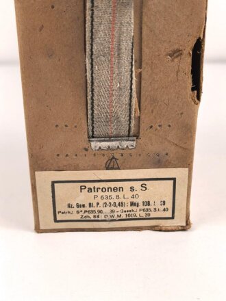 Leerer Pappkasten für 300 Schuss Munition 8 x 57 zum k98 der Wehrmacht.