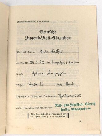 Deutsches Jugend Reitabzeichen, Urkundenheft samt...