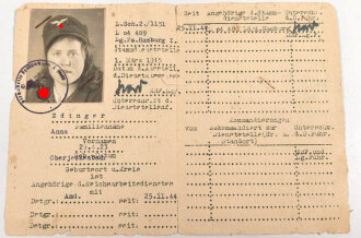 Dienstausweis für eine Luftwaffenhelferin im Hamburg , ausgestellt 1. märz 1945, Feldpostnummer 04489  ist Flakscheinwerfer-Abteilung 150