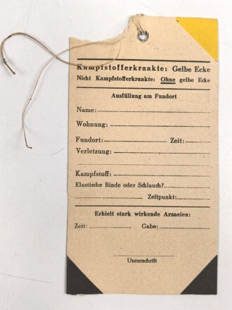 Begleitzettel für Kampfstofferkrankte,  blanko