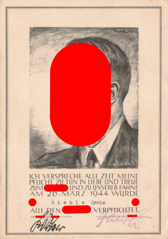 Hitler Jugend Gedenkblatt anlässlich der...