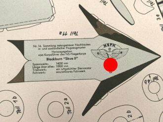 NSFK Baubogen Englischer Sturzbomber " Blackburn Skua II" Guter Zustand, Maße 49 x 70cm