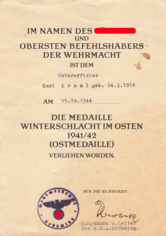 Gruppe Wehrpaß und Verleihungsurkunden eines Angehörigen im Infanterie Regiment 72