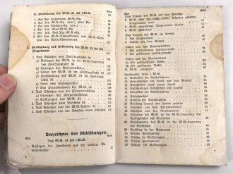 "Beschreibung, Handhabung und Bedienung des M.G. 34 als leichtes M.G., schweres M.G. und in der Fliegerabwehr Teil 1 und 2" datiert 1939, 96 Seiten, DIN A6, Wasserschaden