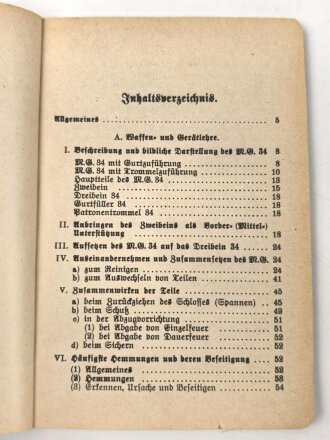 D. 127/1 "Anleitung für die Bedienung und Verwendung des M.G. 3,4 Teil 1" datiert 1936, 102 Seiten, DIN A6, gebraucht