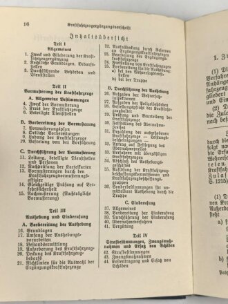 "Kraftfahrzeugergänzungs-Vorschrift" eines Oberleutnant und eines Majors aus Innsbruck mit desen Unterschrift, datiert 1938, 76 Seiten, DIN A6, gebraucht