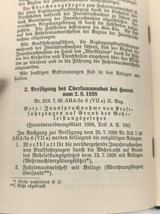 "Kraftfahrzeugergänzungs-Vorschrift" eines Oberleutnant und eines Majors aus Innsbruck mit desen Unterschrift, datiert 1938, 76 Seiten, DIN A6, gebraucht