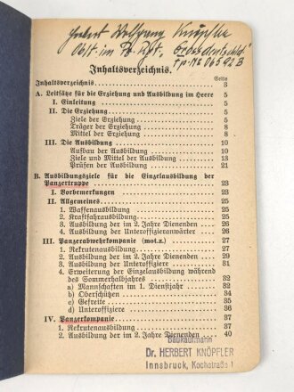 H. Dv. 470/1. "Ausbildungsvorschrift für die Panzertruppe" Heft 1, datiert 1937, 63 Seiten, DIN A6