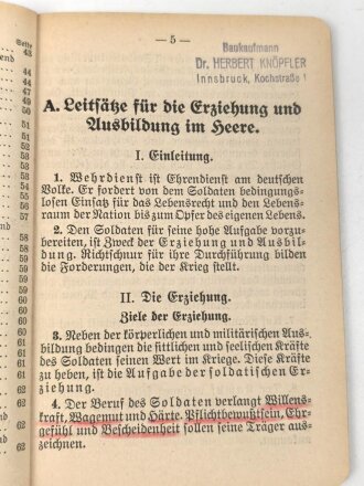H. Dv. 470/1. "Ausbildungsvorschrift für die Panzertruppe" Heft 1, datiert 1937, 63 Seiten, DIN A6