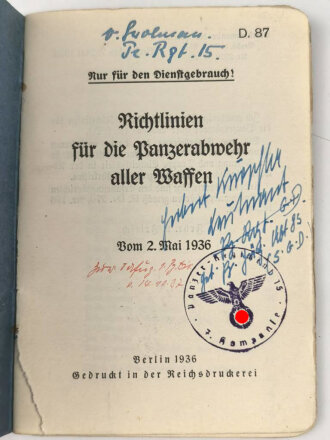 D. 87 "Richtlinine für die Panzerabwehr aller...