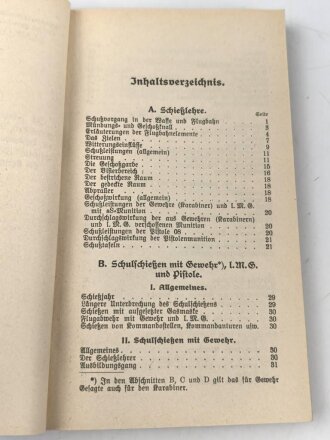 H. Dv. 240 "Schießvorschrift für die Gewehr (Karabiner), leichtes Maschinengewehr, Pistole usw" datiert 1937, 162 Seiten, DIN A6