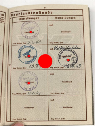 Wehrpaß Heer, eingestellt am 15.21940 bei " Sanitäts Ersatz Abteilung 9 Kassel"