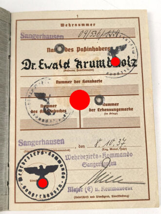 Wehrpaß Heer, eingestellt am 15.21940 bei "...