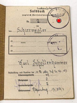Soldbuch Heer, Ersatzanfertigung, ausgestellt 25.1.1945 bei Stabkompanie Panzer Abteilung 212