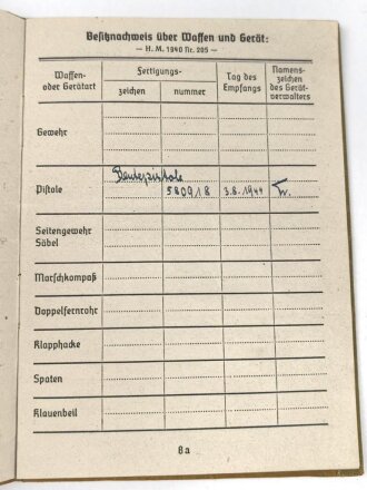 Soldbuch Heer, Ersatzanfertigung, ausgestellt 25.1.1945 bei Stabkompanie Panzer Abteilung 212