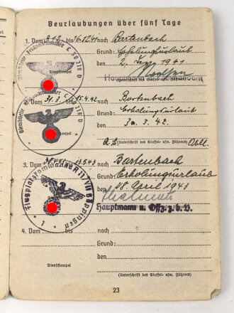 Fallschirmjäger Soldbuch ,  ausgestellt 4.11.1941 bei Fliegerhorstkommandantur LPA Amsterdam und Bentheim.