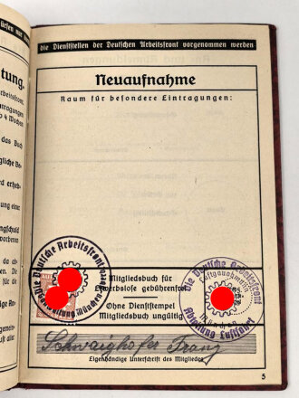 Deutsche Arbeitsfront Mitgliedsbuch eine Angehörigen...