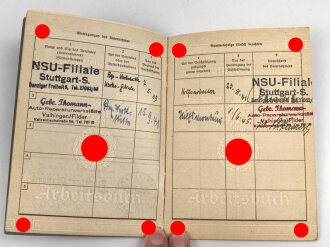 Arbeitsbuch für einen Hilfsarbeiter,  tätig bei NSU Filiale Stuttgart