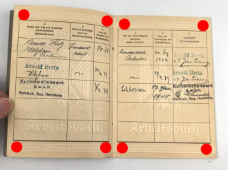 Arbeitsbuch für eines Schlossers , unter anderem tätig bei Deutsche Waffen- und Munitionsfabriken AG, Werk Lübeck