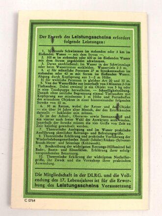 DLRG Grundschein für einen Mann aus Stuttgart-Degerloch, 1941